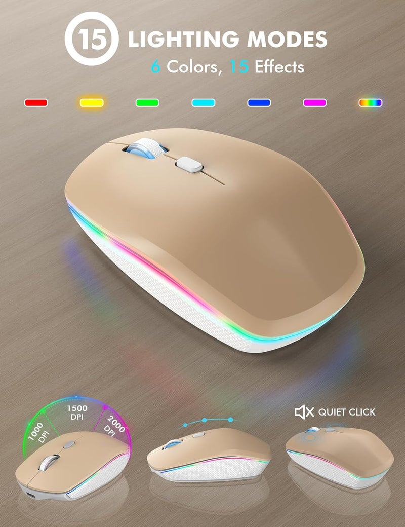 Trueque Wireless Keyboard and Mouse Combo, RGB Backlit, Rechargeable & Light Up Letters, Full-Size, Soft Typing, Sleep Mode, 2.4GHz Quiet Keyboard Set for Mac, Windows, Laptop, PC, (Warm Sand) - Image 4